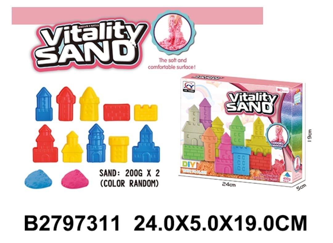 Vitality Sand – 2 x 200g Packs of Kinetic Play Sand in Random Colors – Soft, Moldable, Mess-Free Sensory Toy for Kids