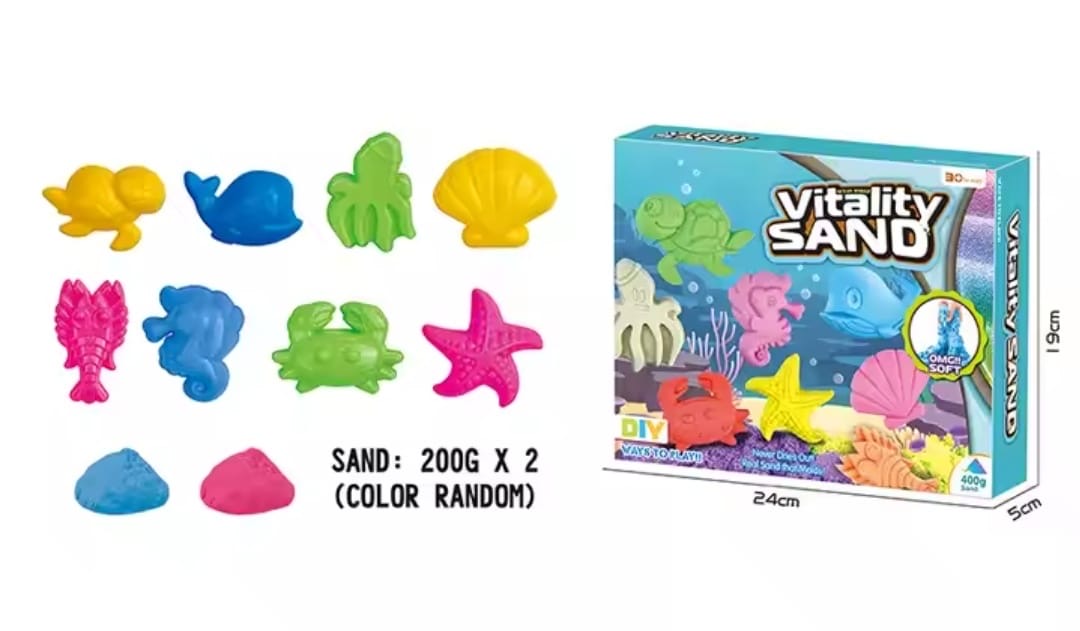 Vitality Sand – 2 x 200g Packs of Kinetic Play Sand in Random Colors – Soft, Moldable, Mess-Free Sensory Toy for Kids