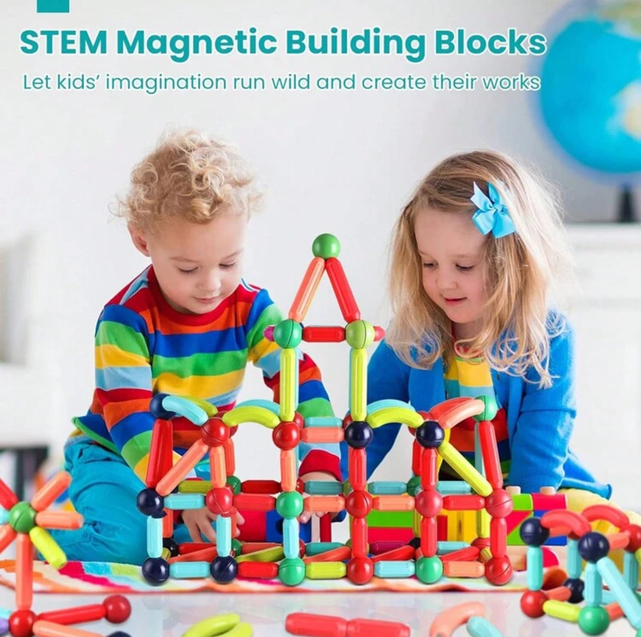 64/128 Piece Magnetic Building Sticks – STEM Construction Toy Set for Kids – Creative Magnetic Rods for Educational Play and 3D Structures