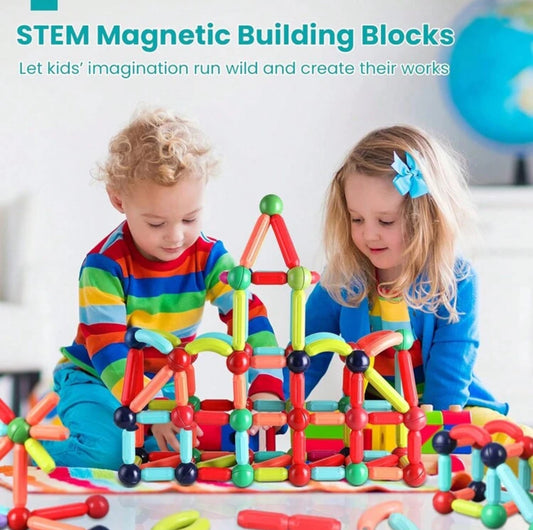 64/128 Piece Magnetic Building Sticks – STEM Construction Toy Set for Kids – Creative Magnetic Rods for Educational Play and 3D Structures