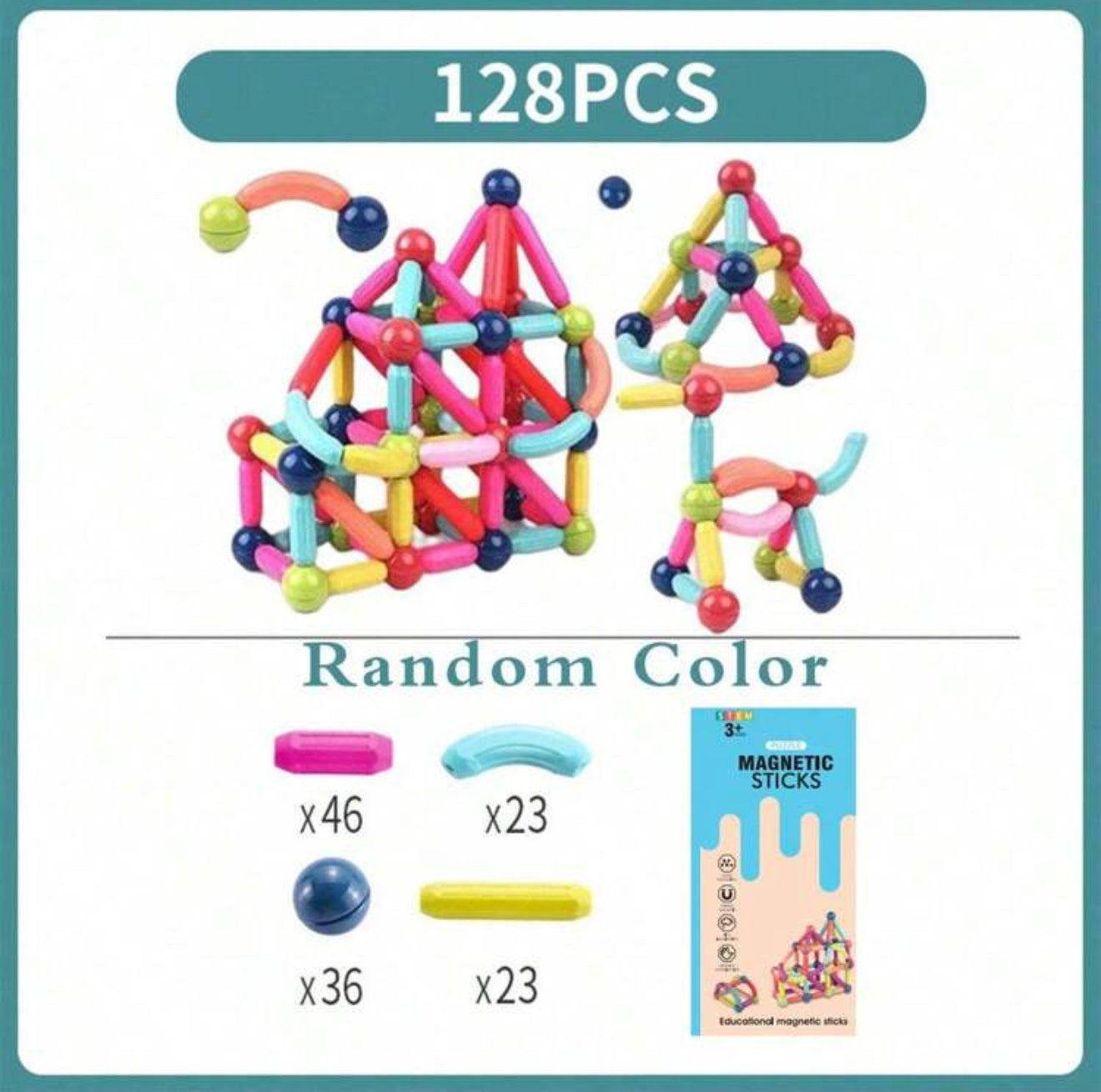 64/128 Piece Magnetic Building Sticks – STEM Construction Toy Set for Kids – Creative Magnetic Rods for Educational Play and 3D Structures