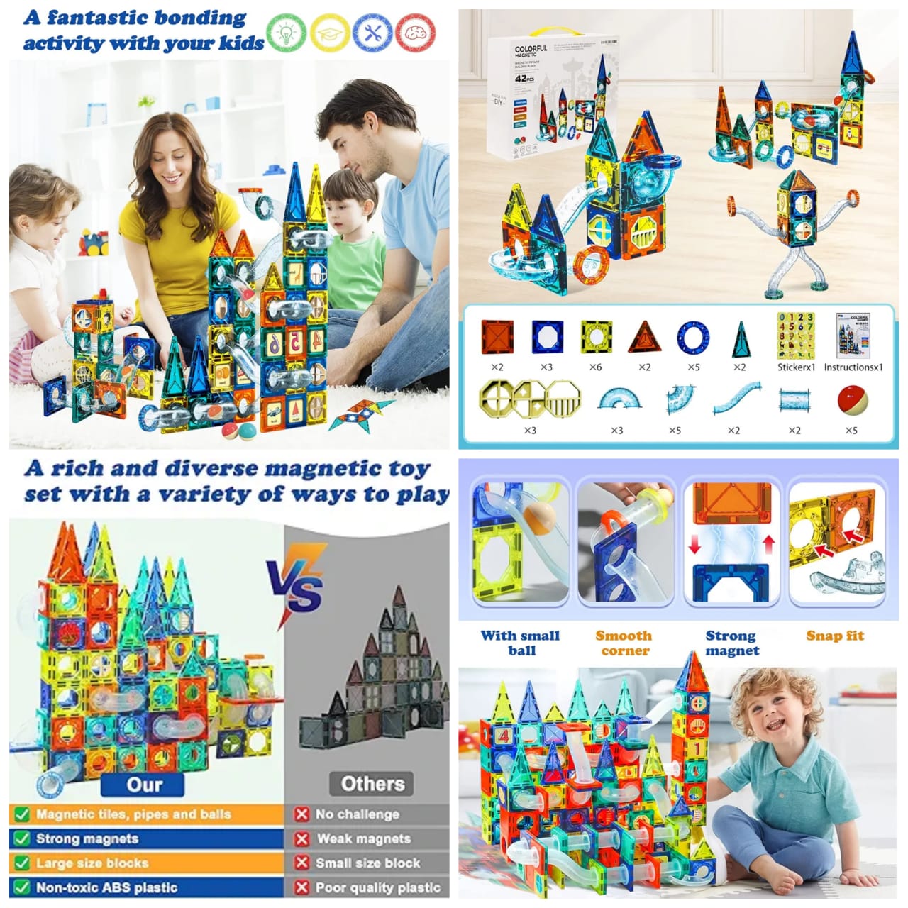 42 piece Colourful Magnetic  Building Blocks