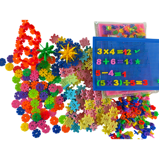 STEM Learning Toy Bundle – Montessori-Inspired 4-in-1 Educational Construction Set for Kids – Maths, Building & Creative Play (Interlocking Blocks + Discs + Number Board + Pin Art Board)